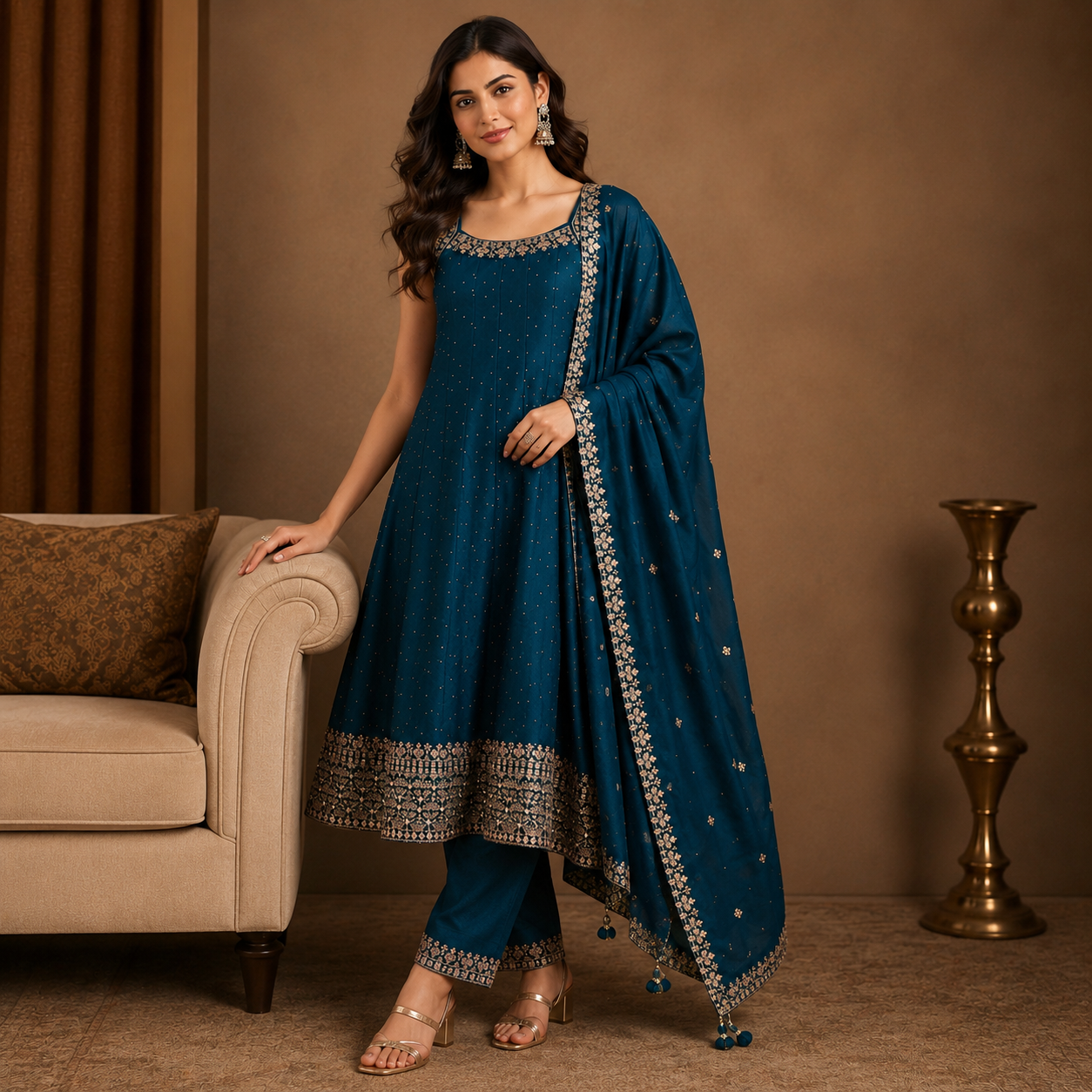 Zari Border Anarkali Set