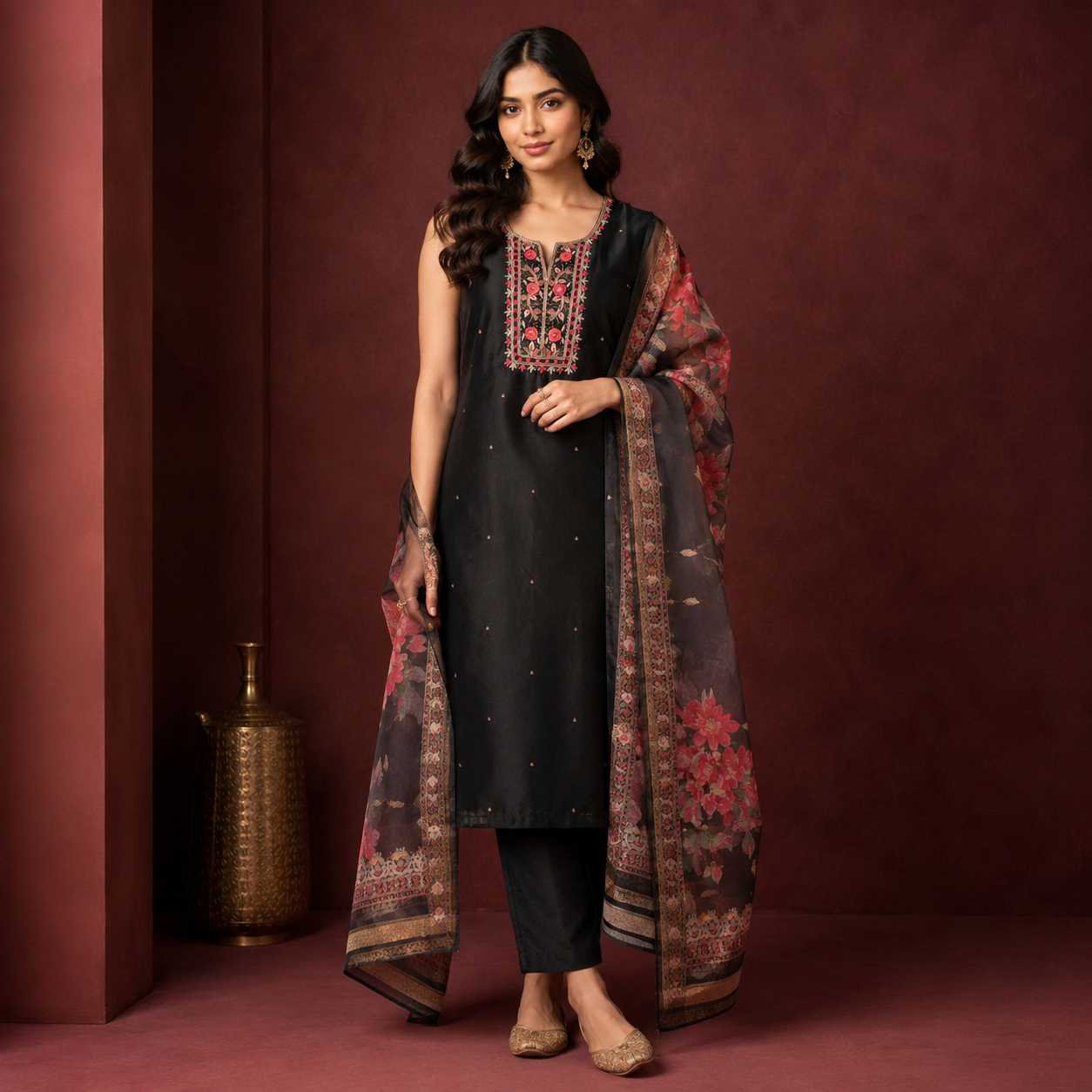 Floral Threadwork Suit Set