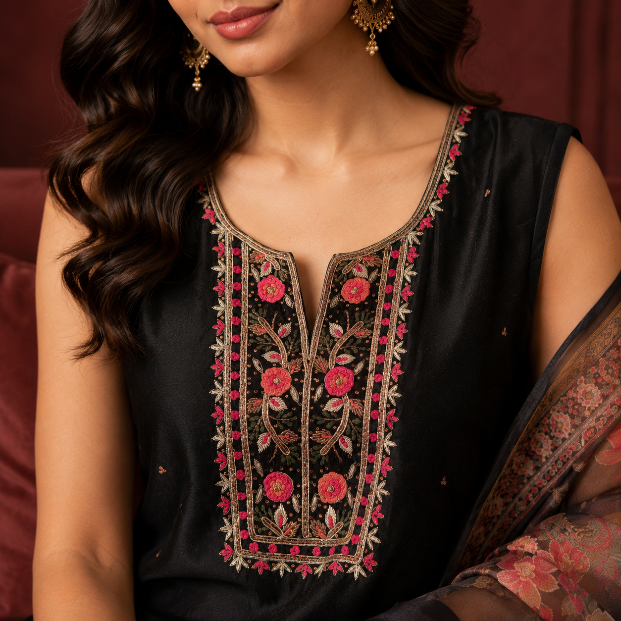 Floral Threadwork Suit Set