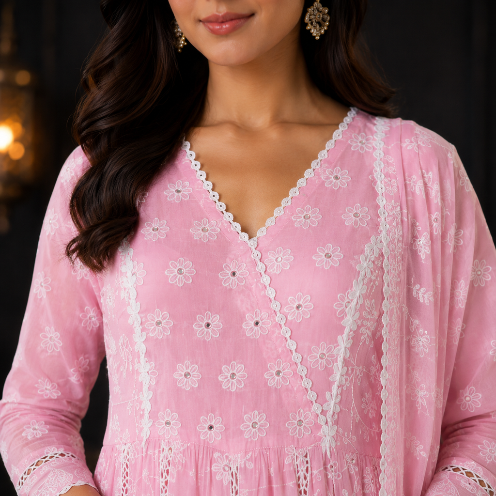 Schiffli Anarkali Set
