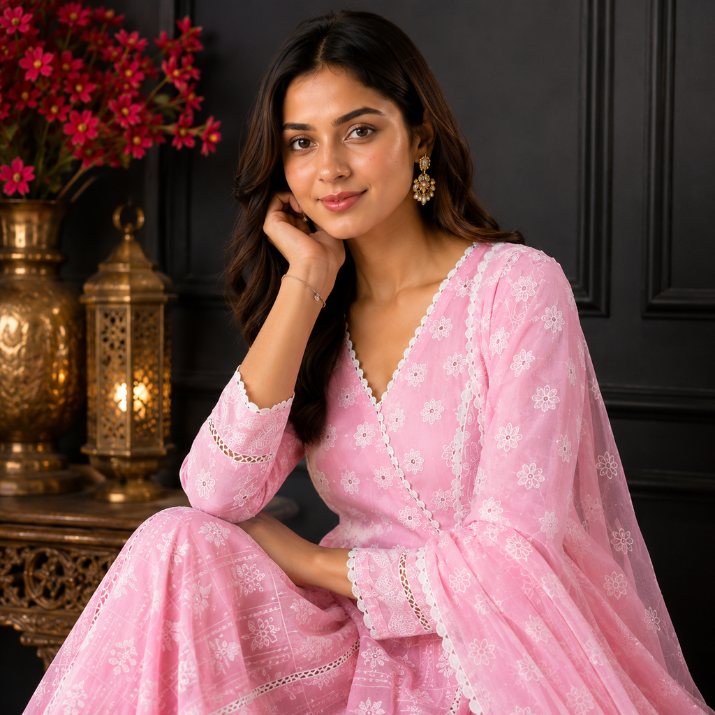 Schiffli Anarkali Set