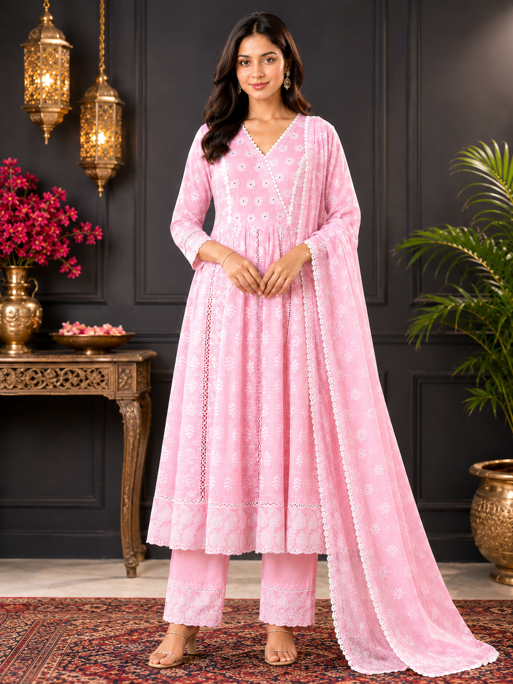 Schiffli Anarkali Set