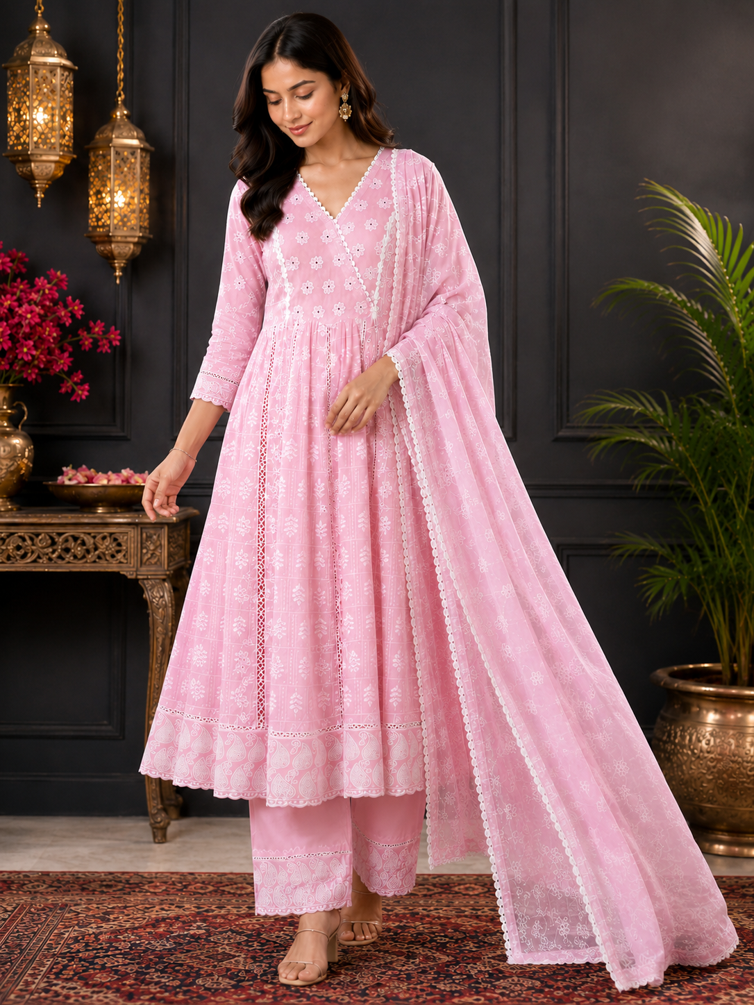 Schiffli Anarkali Set
