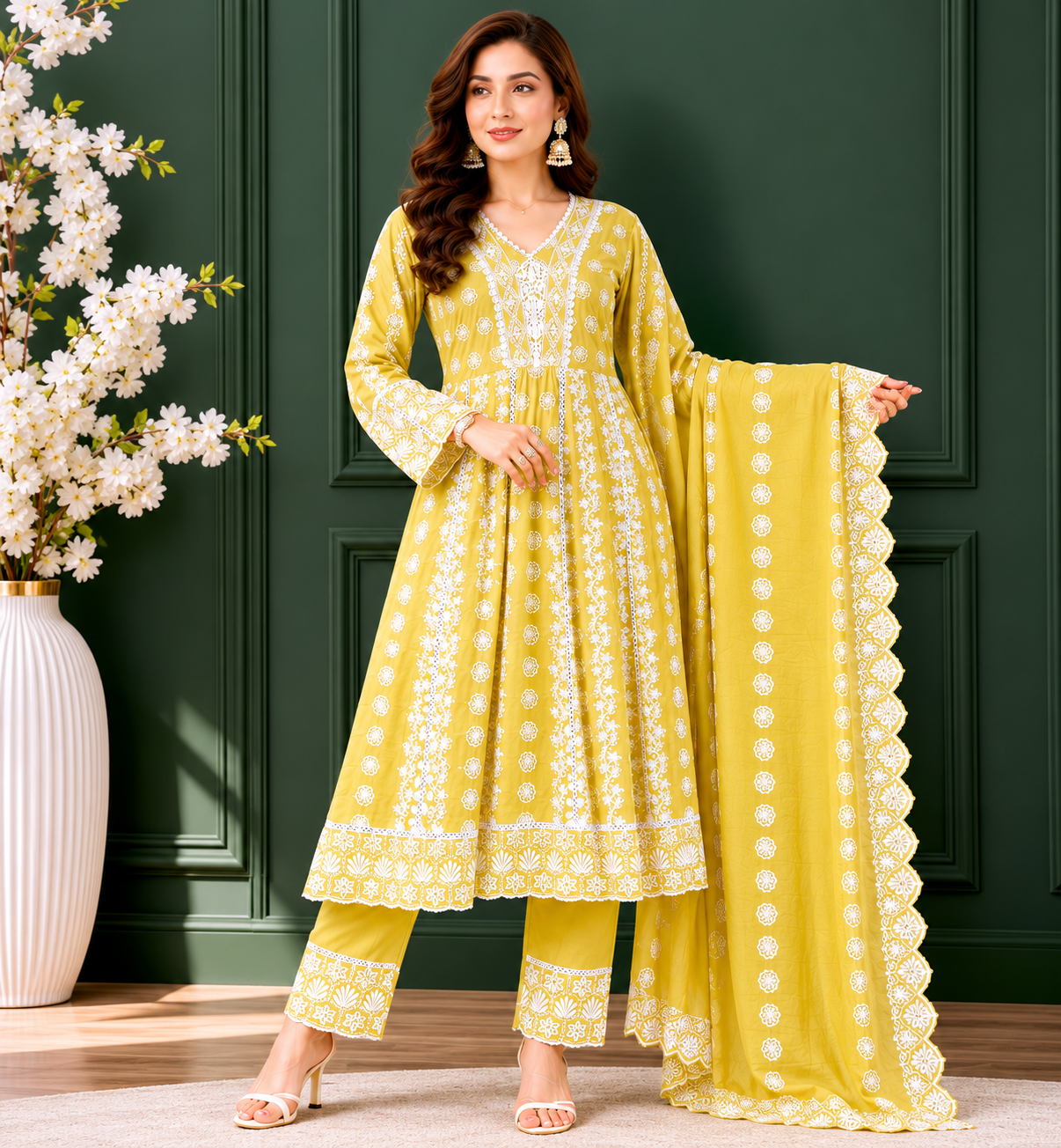 Schiffli Embroidered Anarkali Set