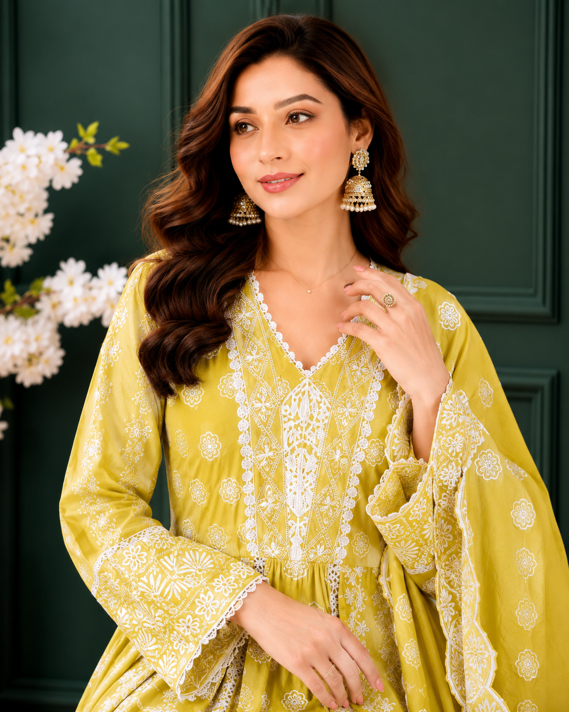 Schiffli Embroidered Anarkali Set