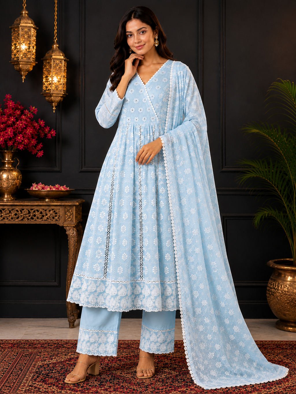 Schiffli Anarkali Set