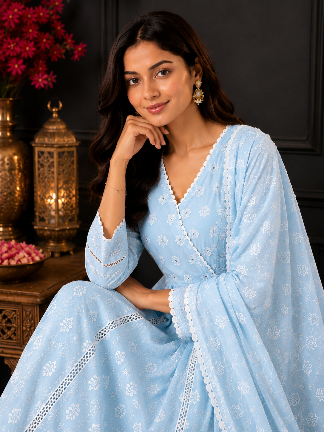 Schiffli Anarkali Set