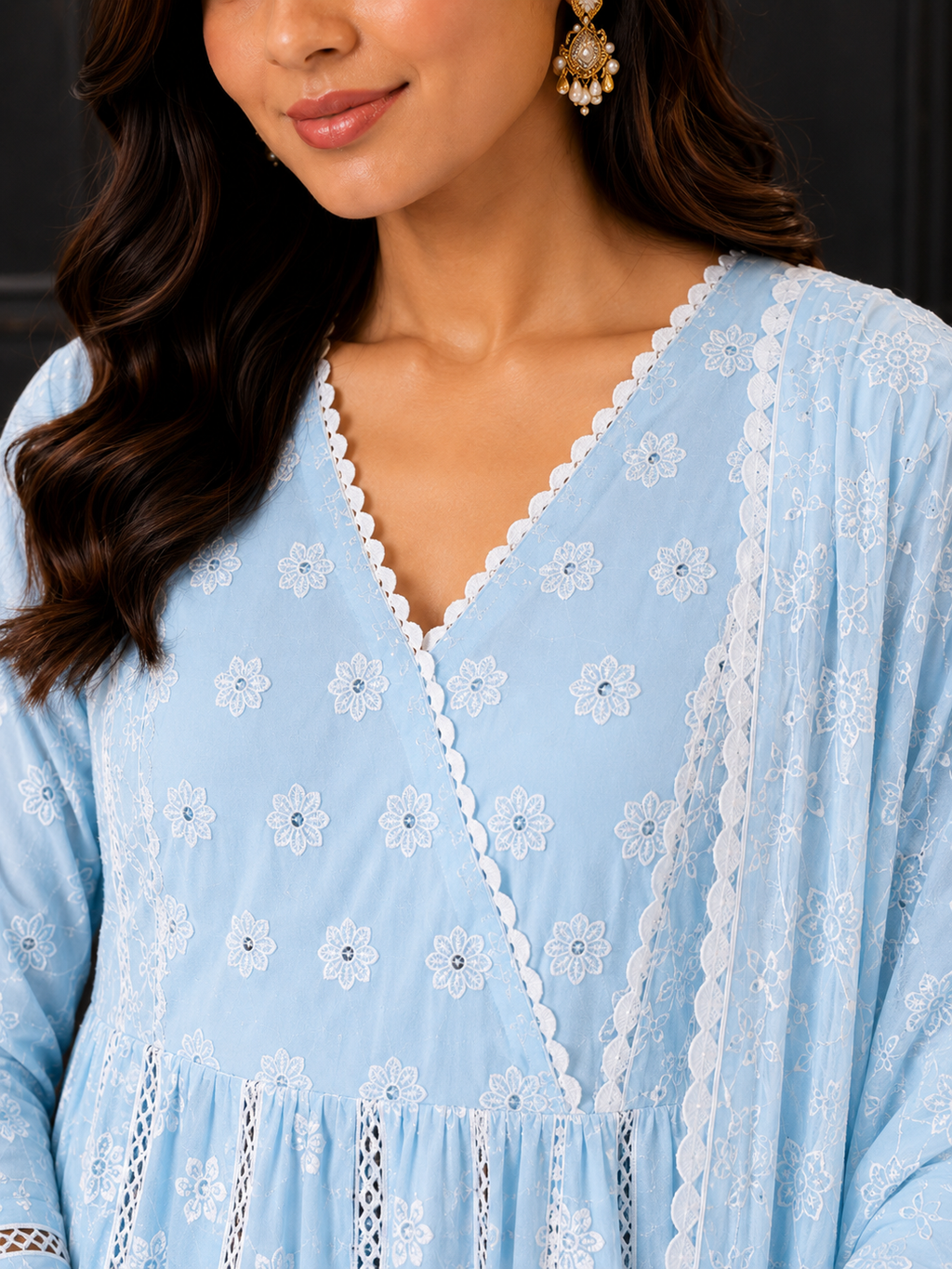 Schiffli Anarkali Set
