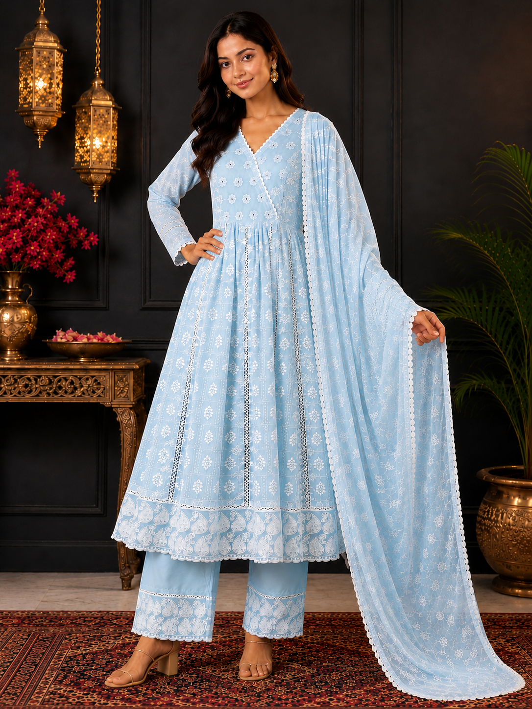 Schiffli Anarkali Set