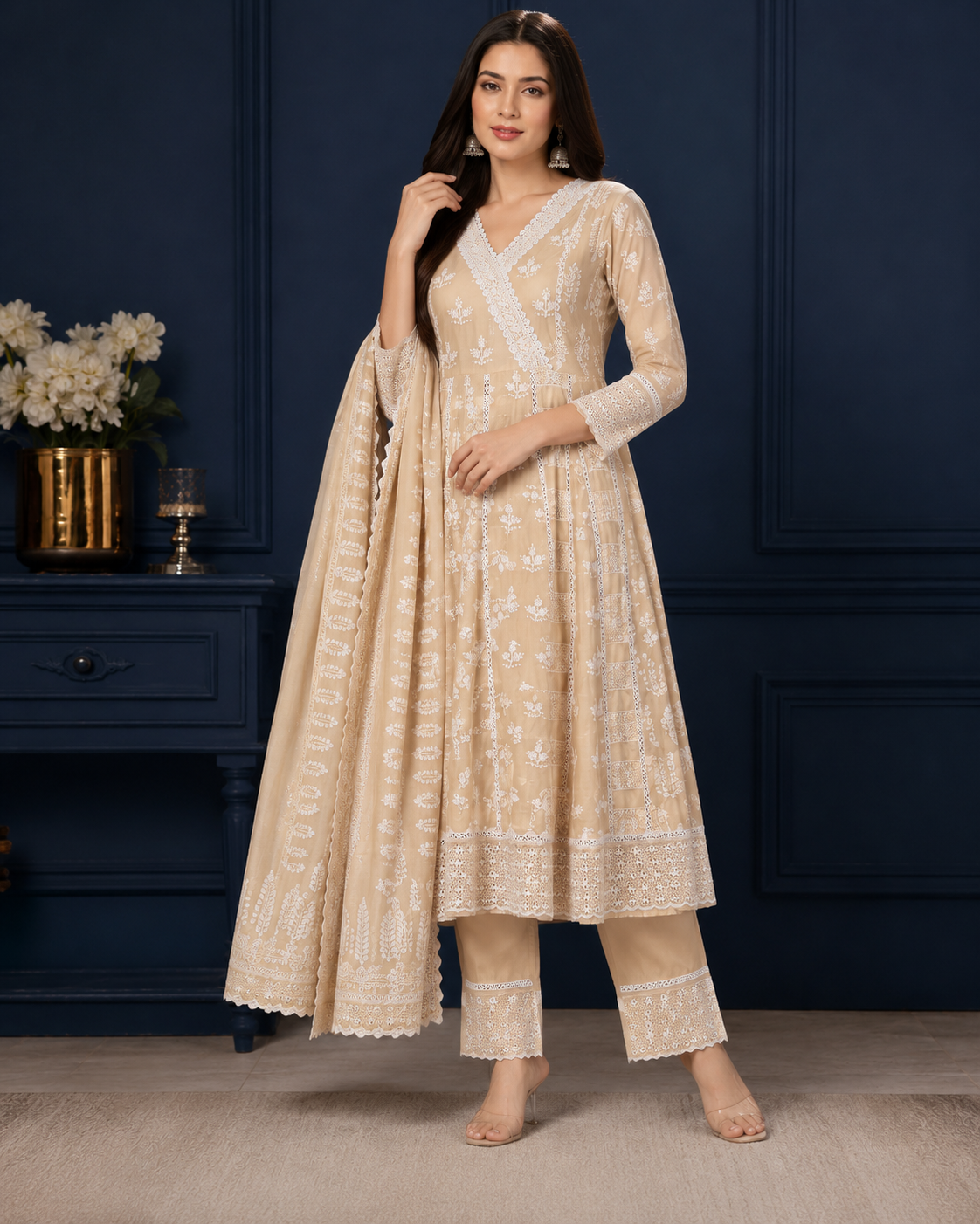 Schiffli Anarkali Set