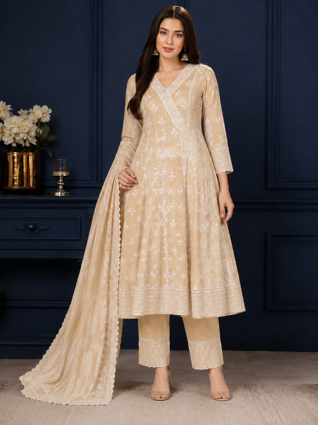 Schiffli Anarkali Set