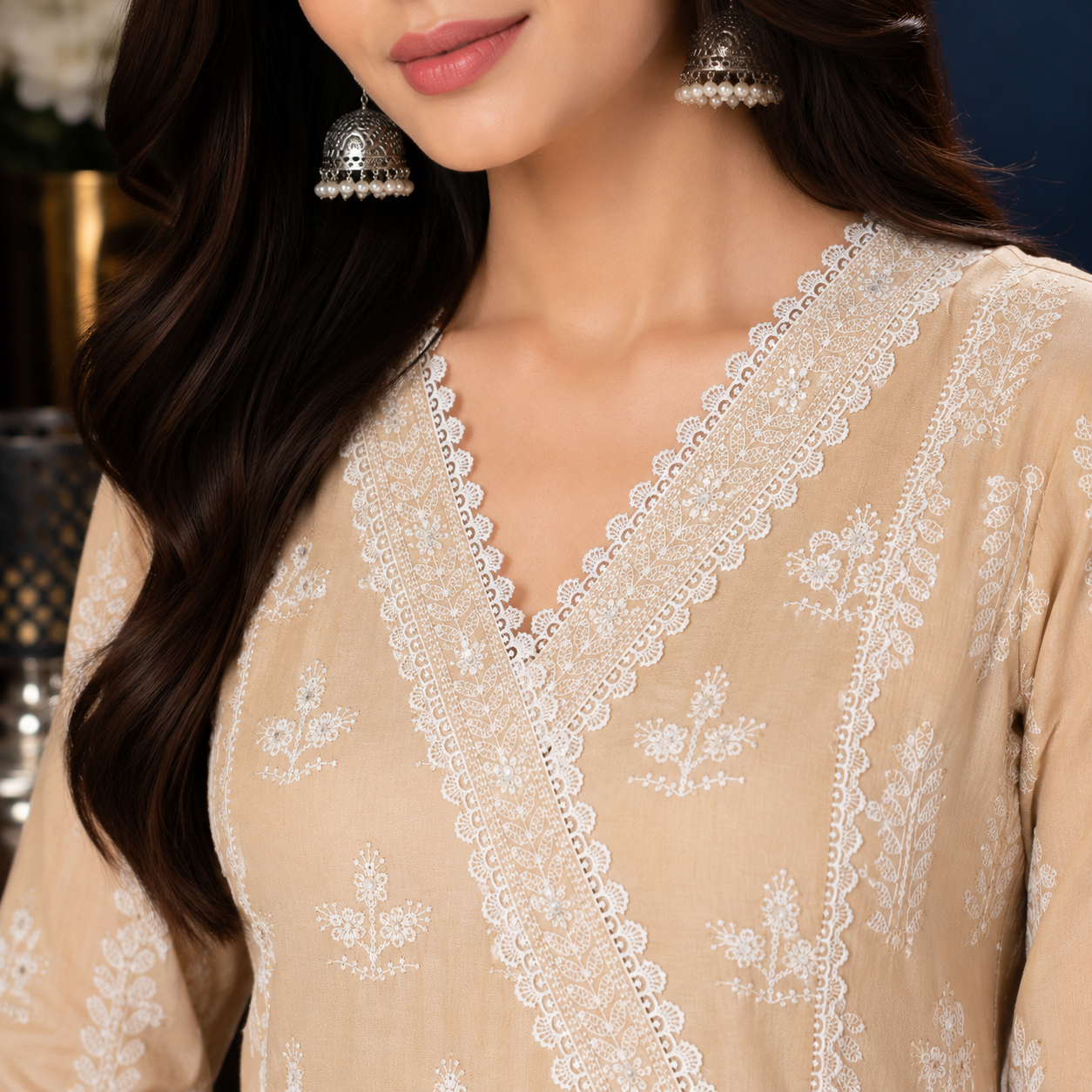 Schiffli Anarkali Set