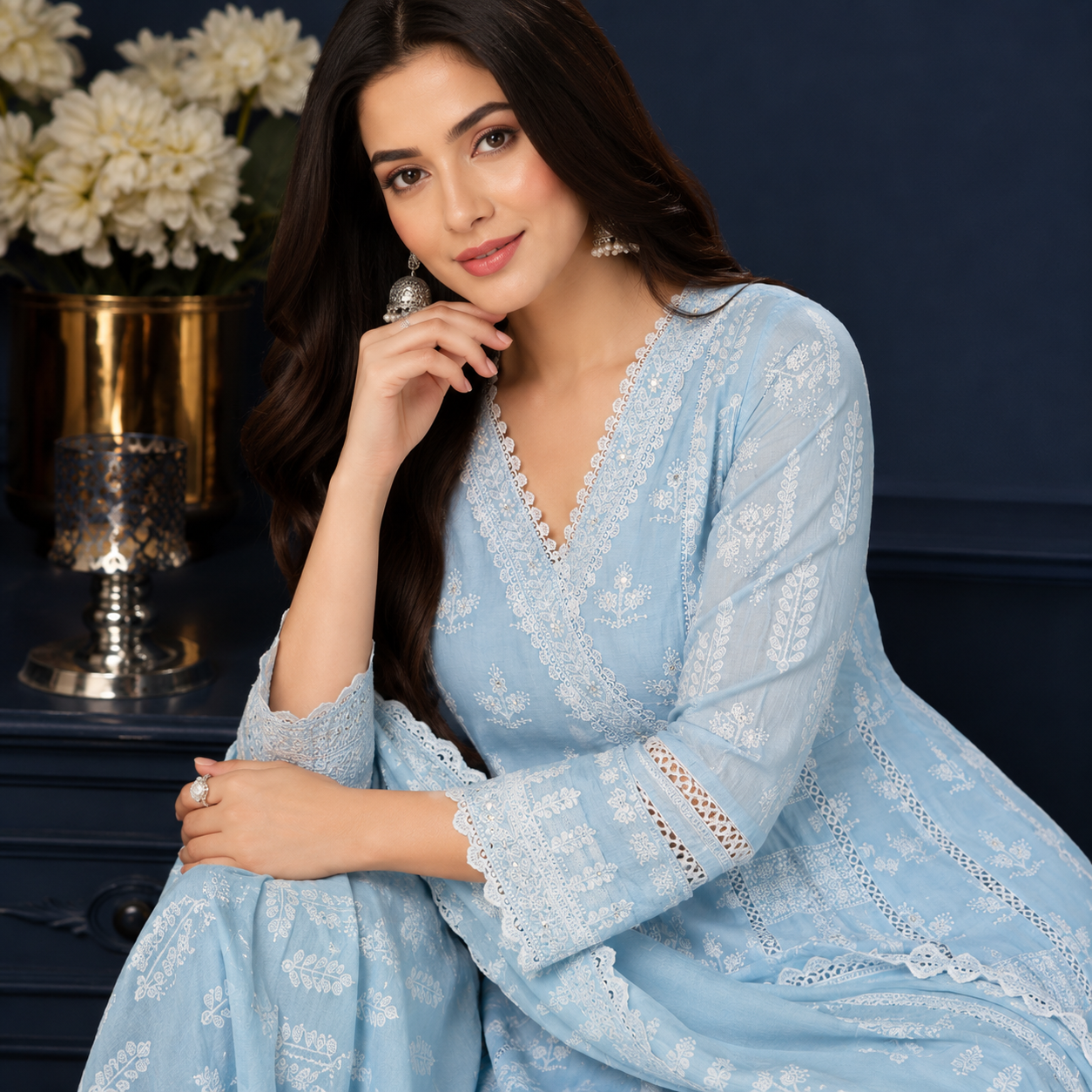 Schiffli Anarkali Set