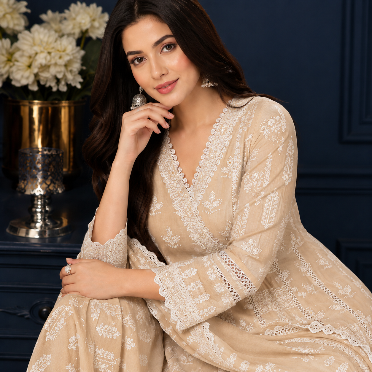 Schiffli Anarkali Set