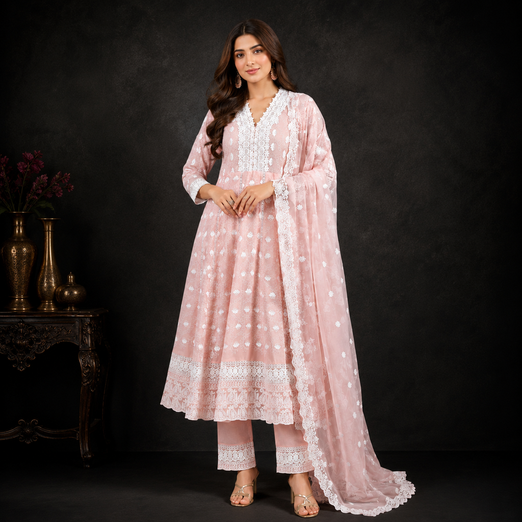 Schiffli Anarkali Set