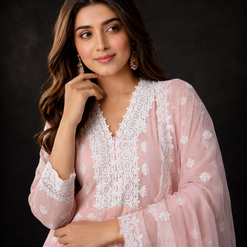 Schiffli Anarkali Set
