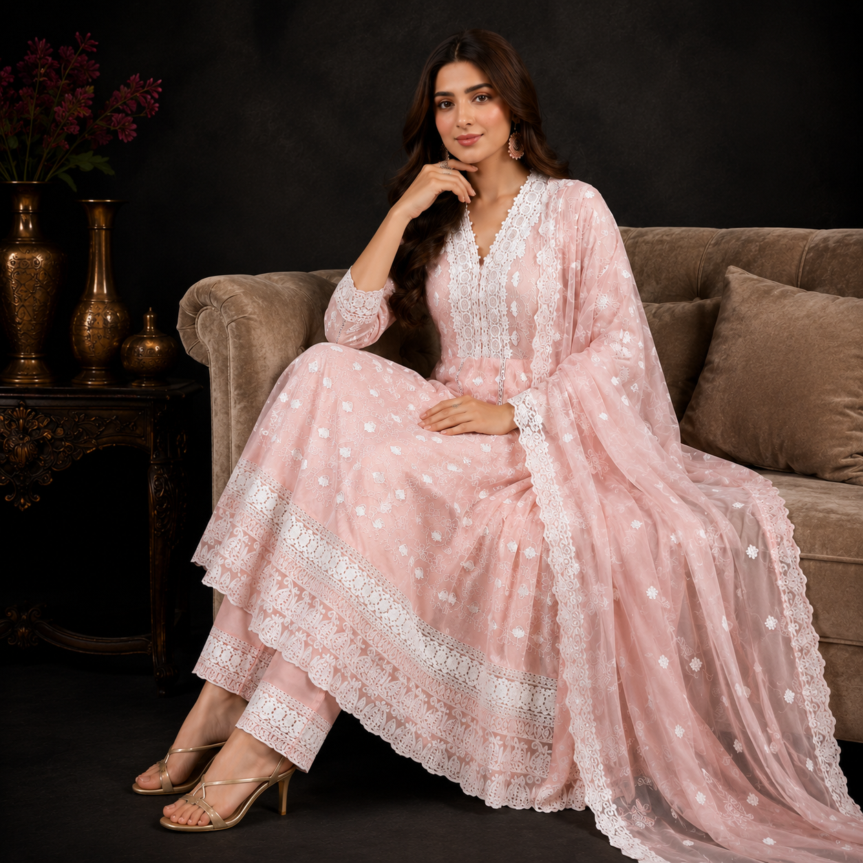 Schiffli Anarkali Set