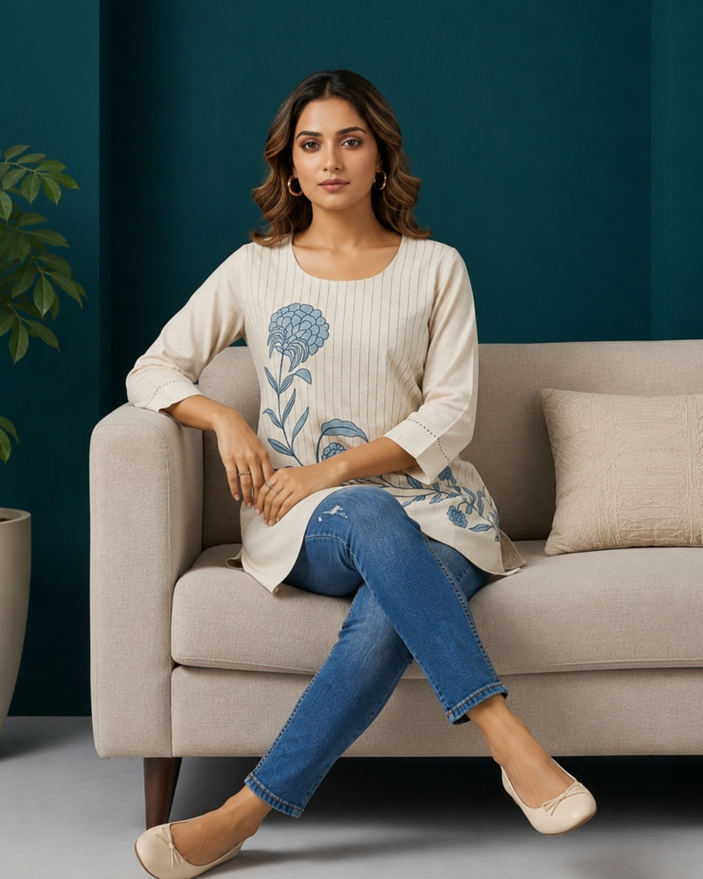 Ivory Bloom Printed Tunic