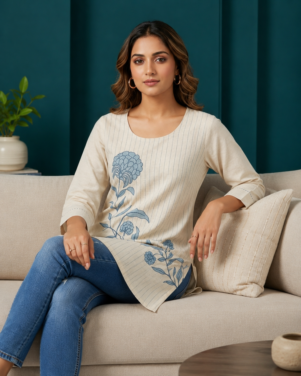 Ivory Bloom Printed Tunic