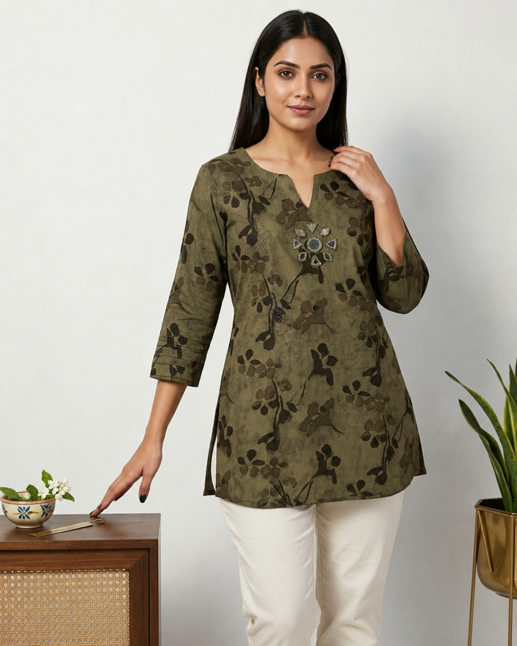 Olive Floral Tunic