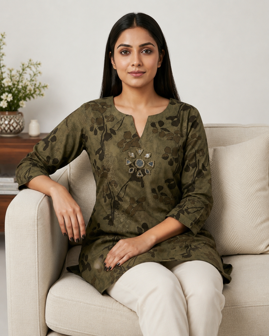 Olive Floral Tunic