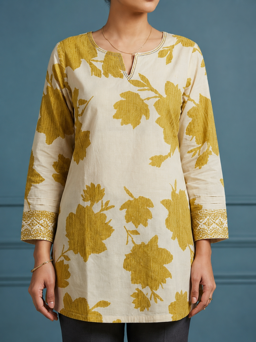 Golden Petal Short Kurti