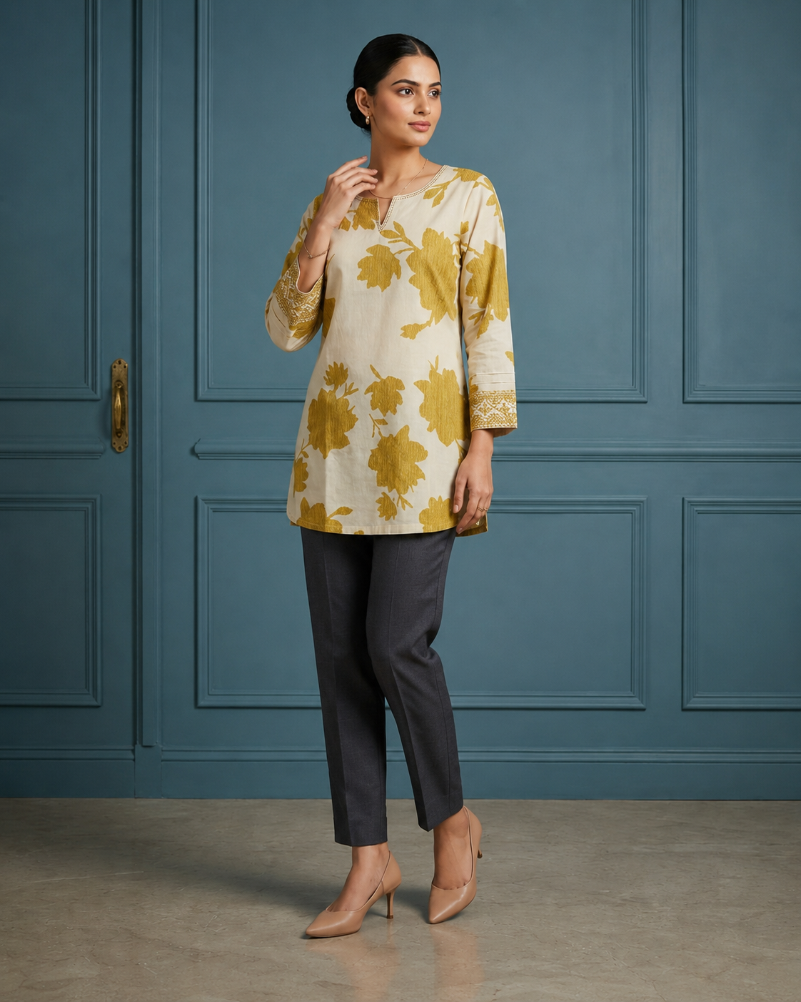 Golden Petal Short Kurti