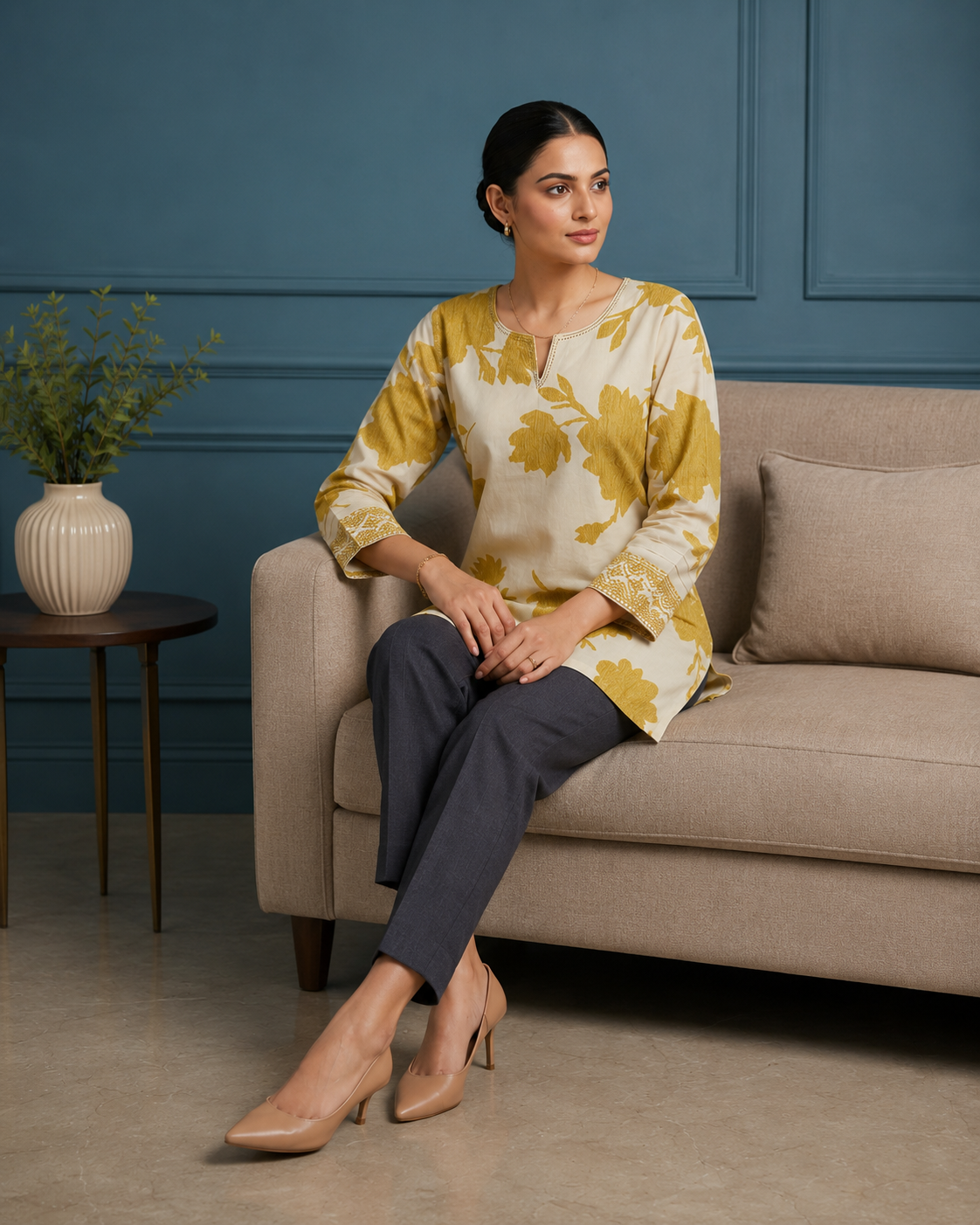 Golden Petal Short Kurti