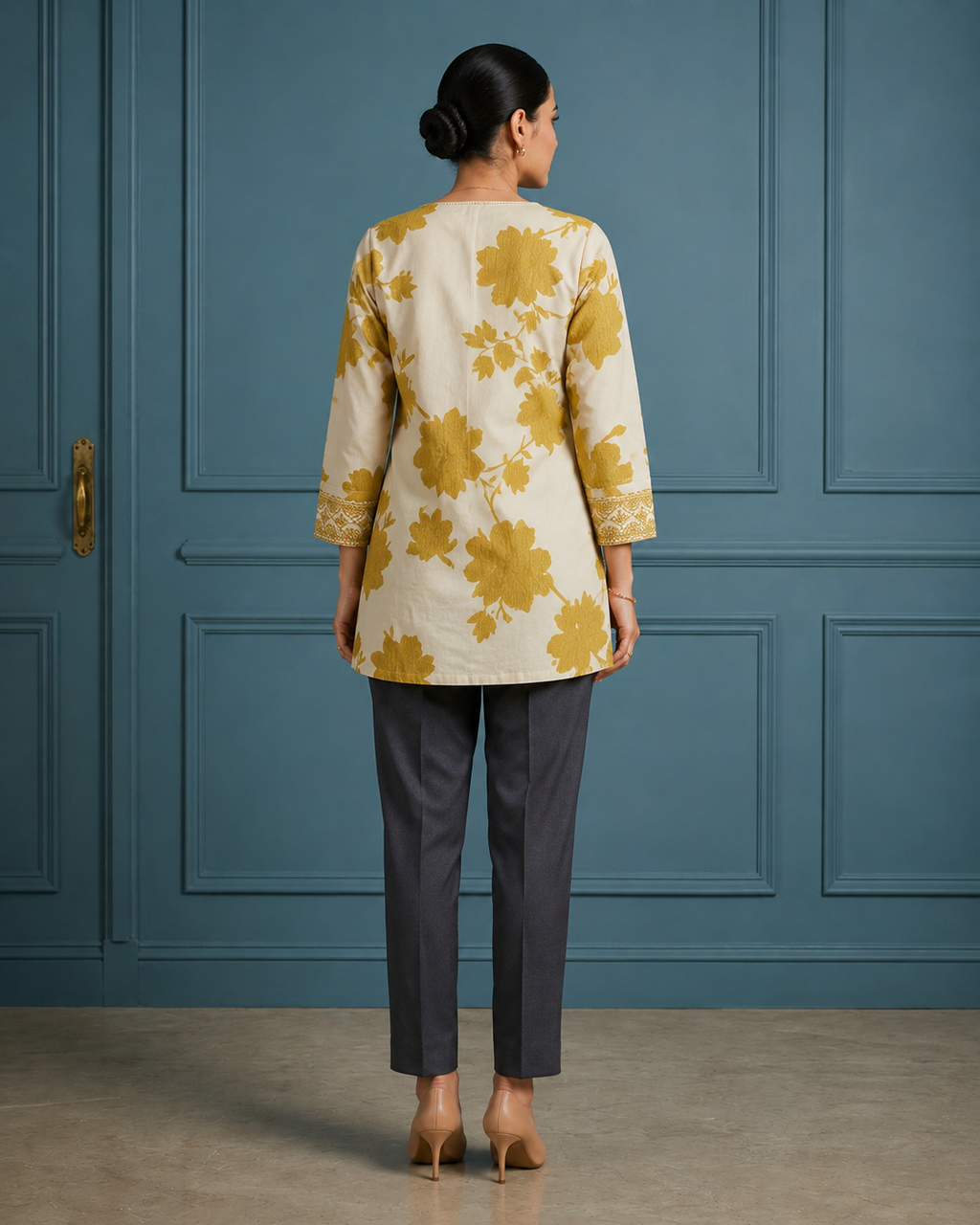 Golden Petal Short Kurti
