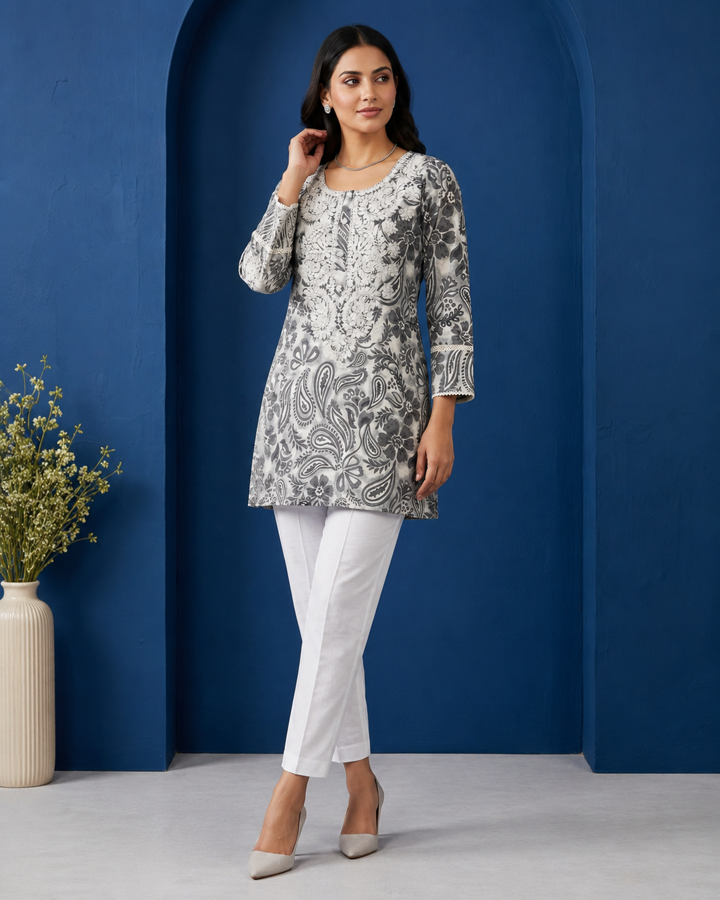 Lucknowi Printed Short Kurti