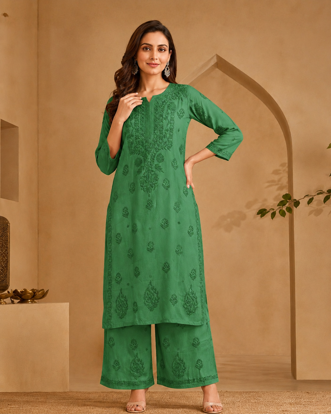 Muslin Chikankari Pant Set