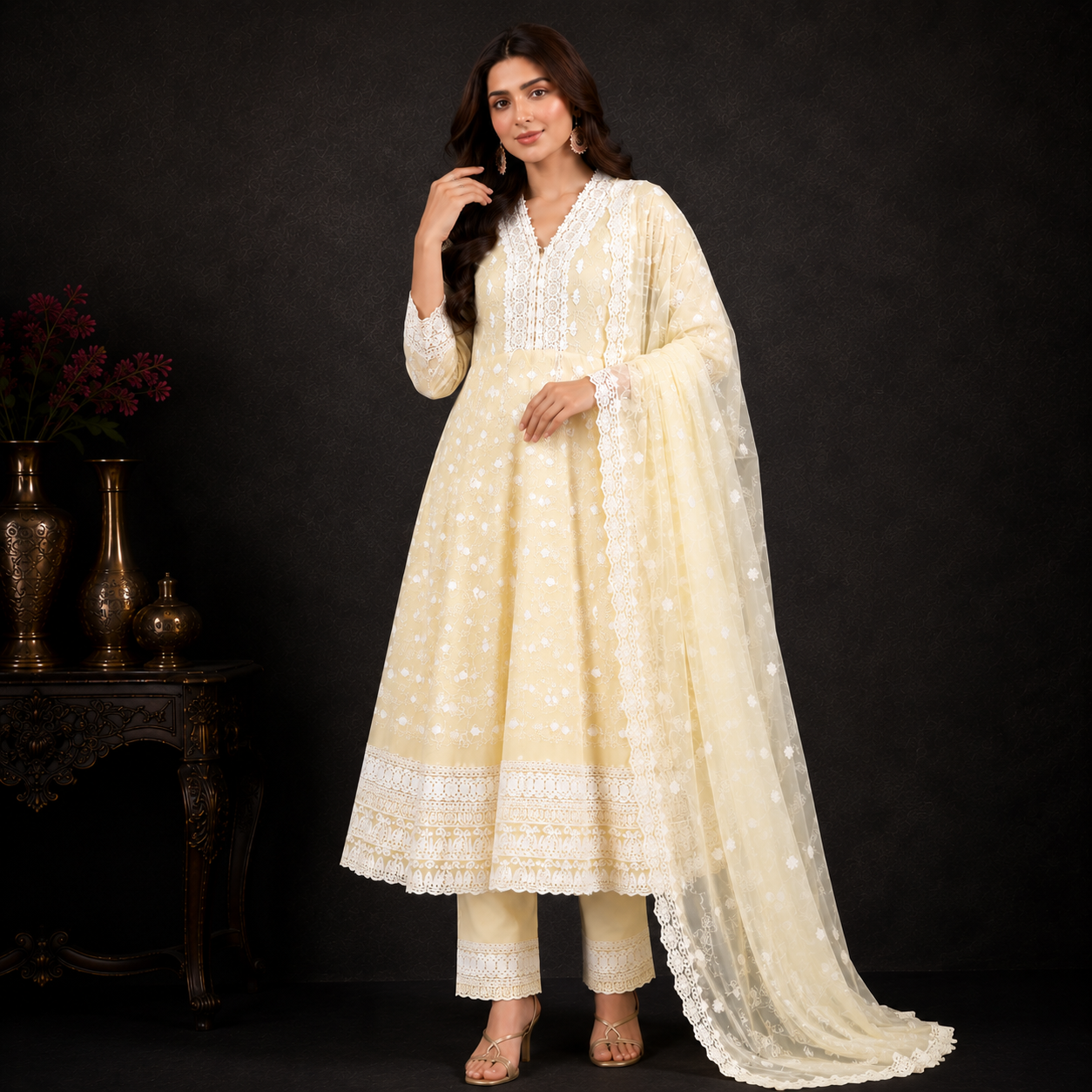 Schiffli Anarkali Set