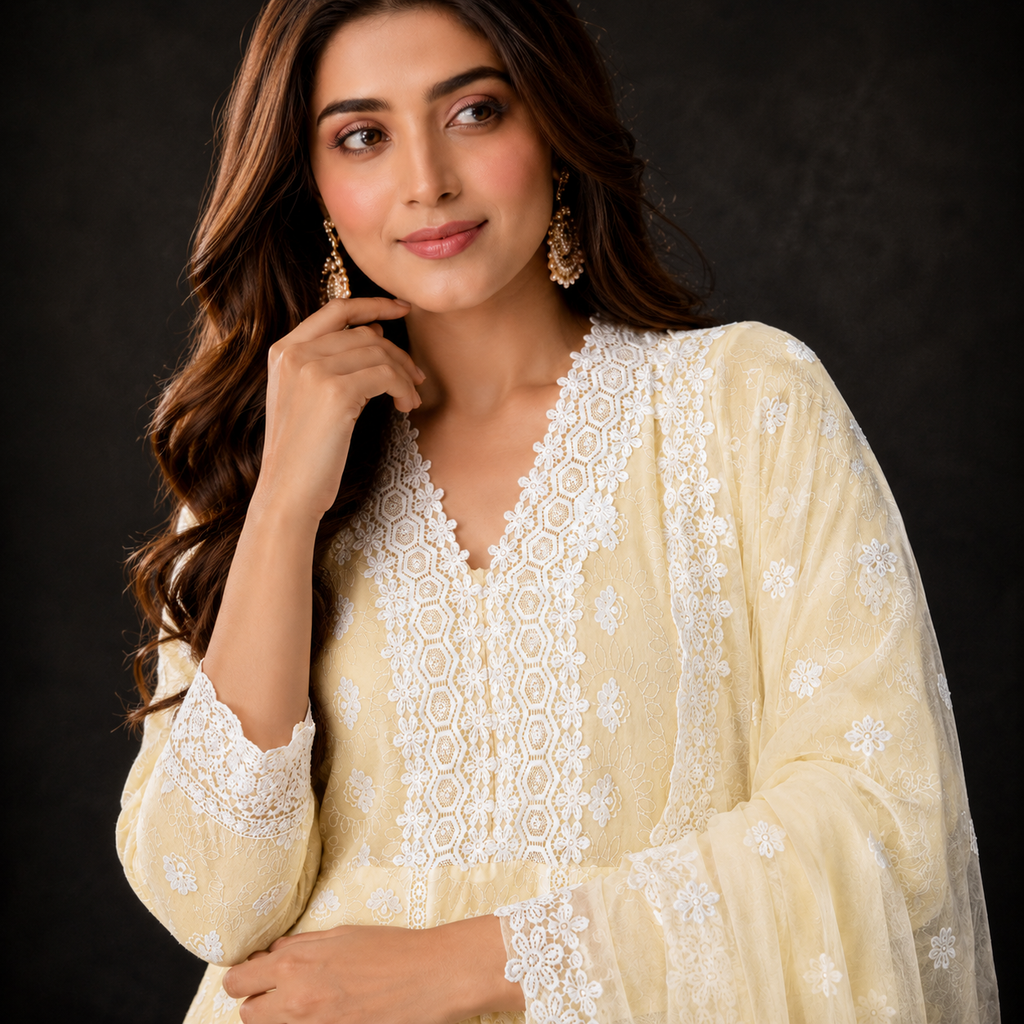 Schiffli Anarkali Set