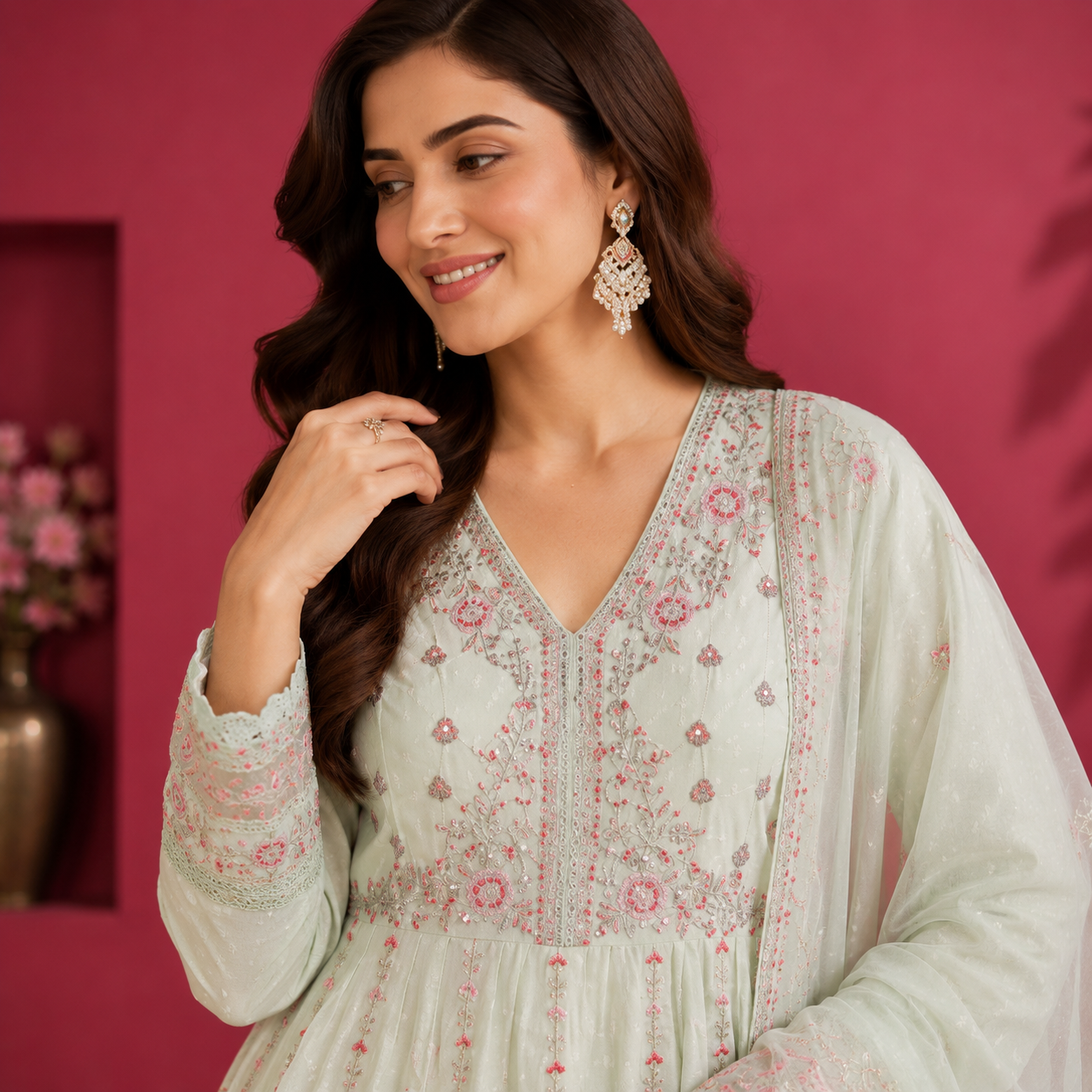 Rosé Mint Embroidered Anarkali Set
