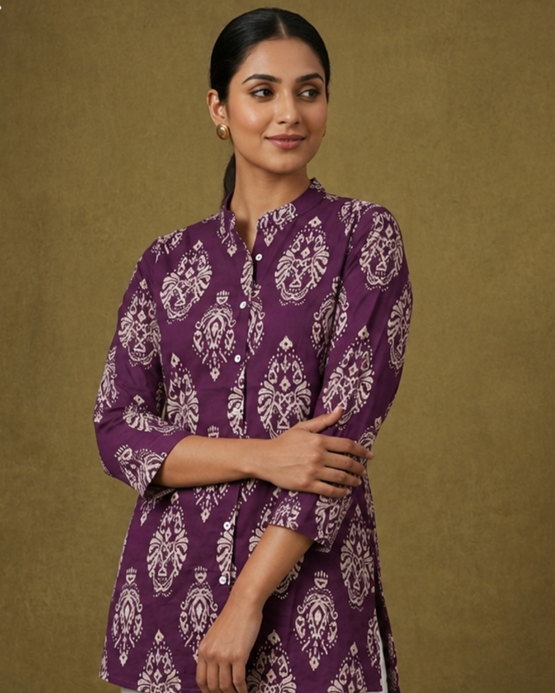 Royal Plum Printed Short Kurti