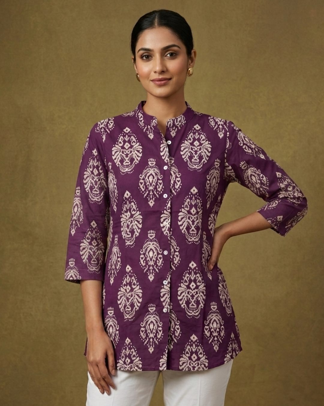 Royal Plum Printed Short Kurti