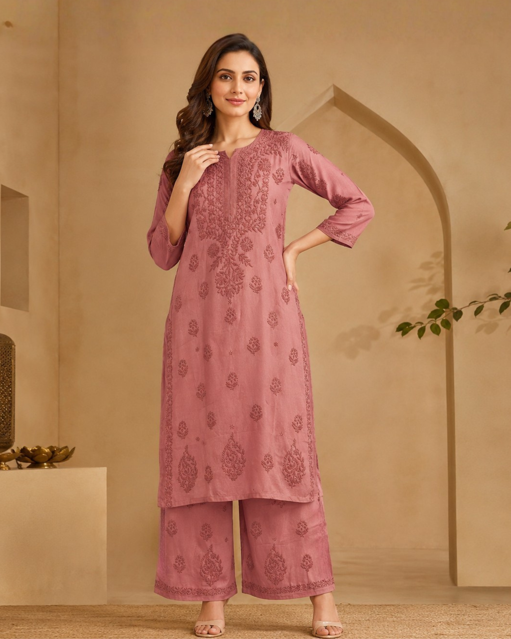Muslin Chikankari Pant Set