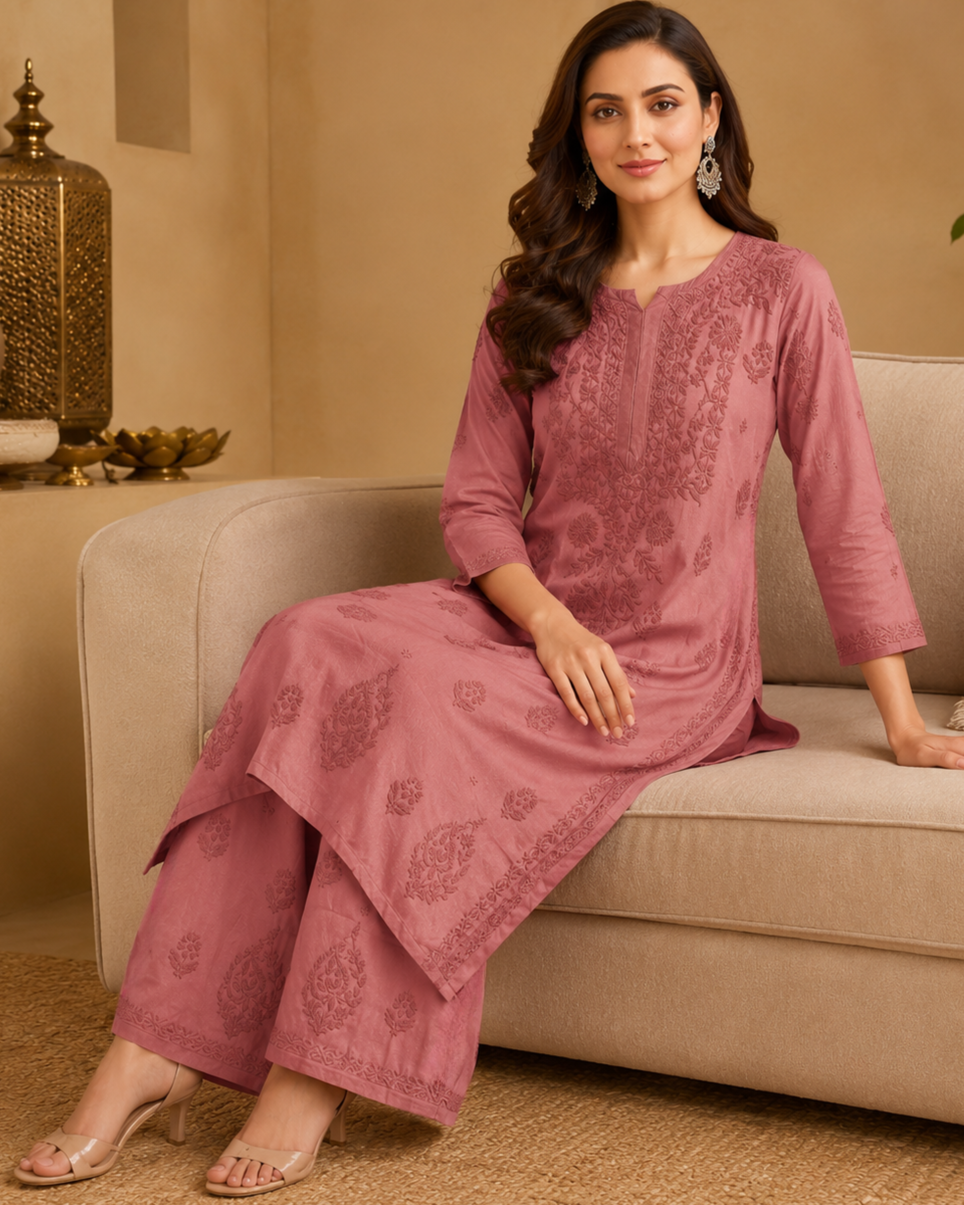 Muslin Chikankari Pant Set
