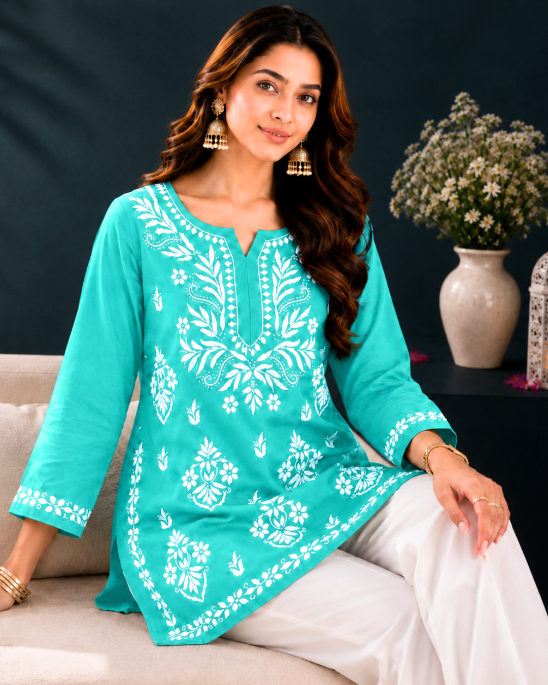 Modal Chikankari Short Kurti