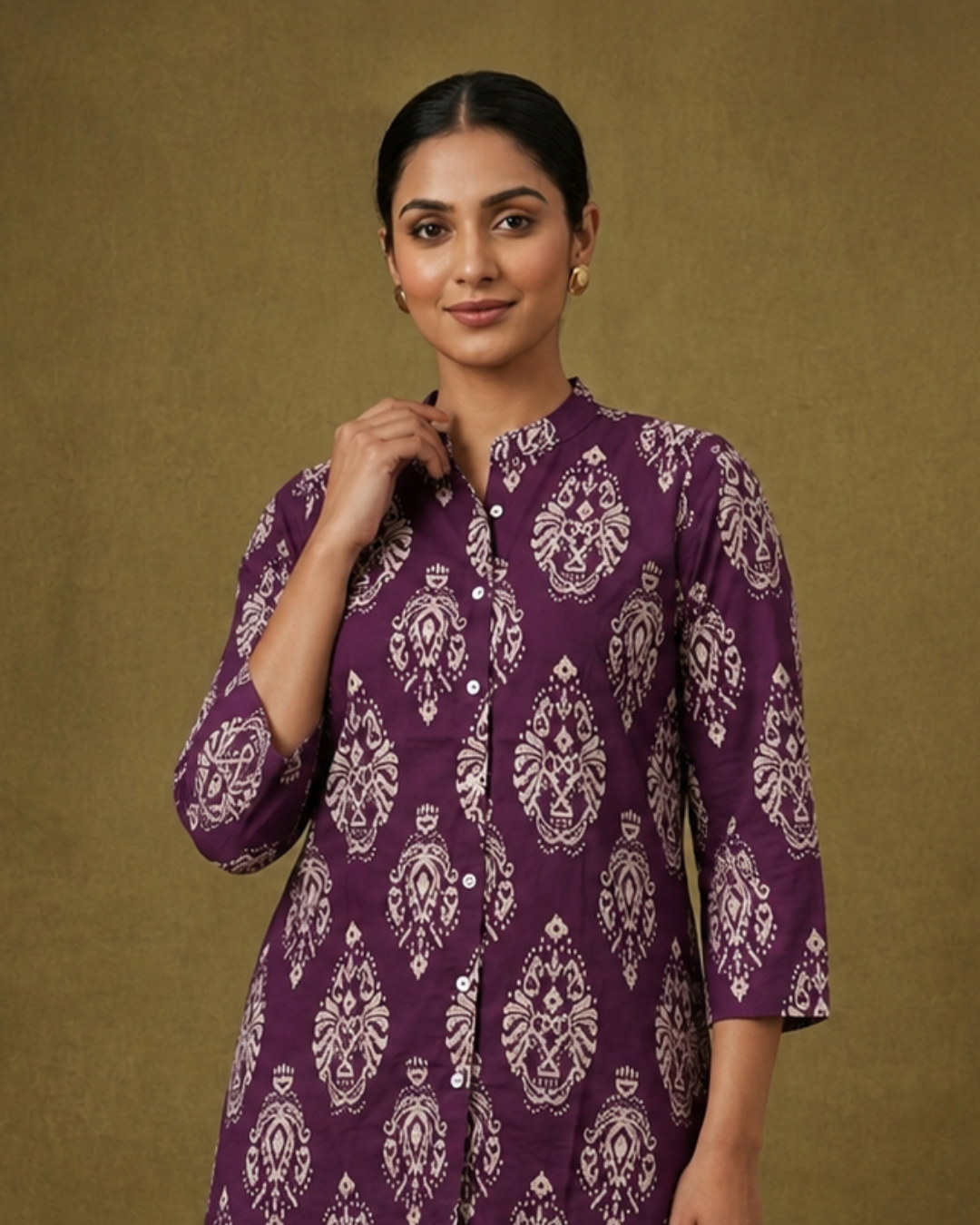 Royal Plum Printed Short Kurti