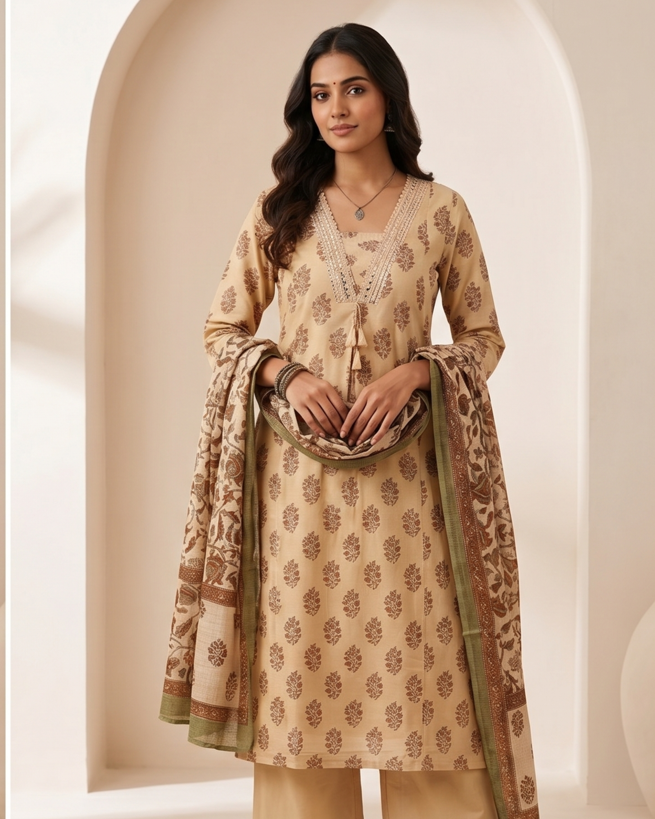 Golden Sand Kalamkari 3-Piece Suit Set