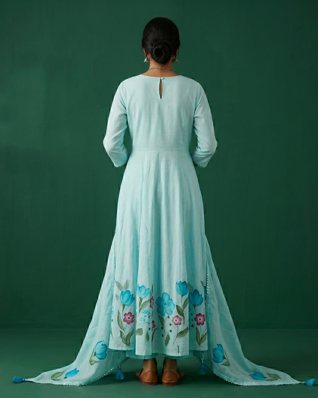 Aqua Bloom Anarkali 3 Pc Suit Set