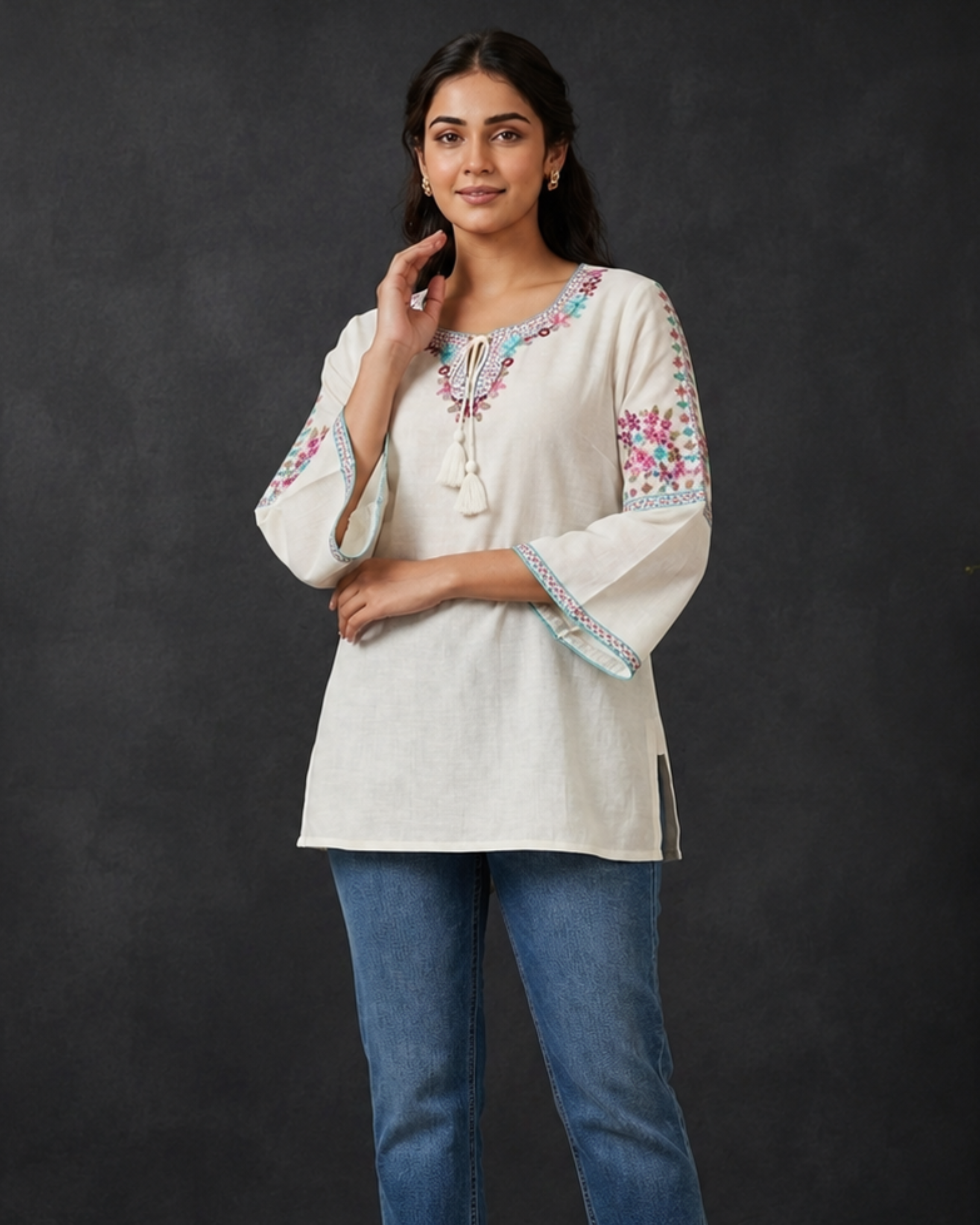 Blossom Embroidered Short Kurti