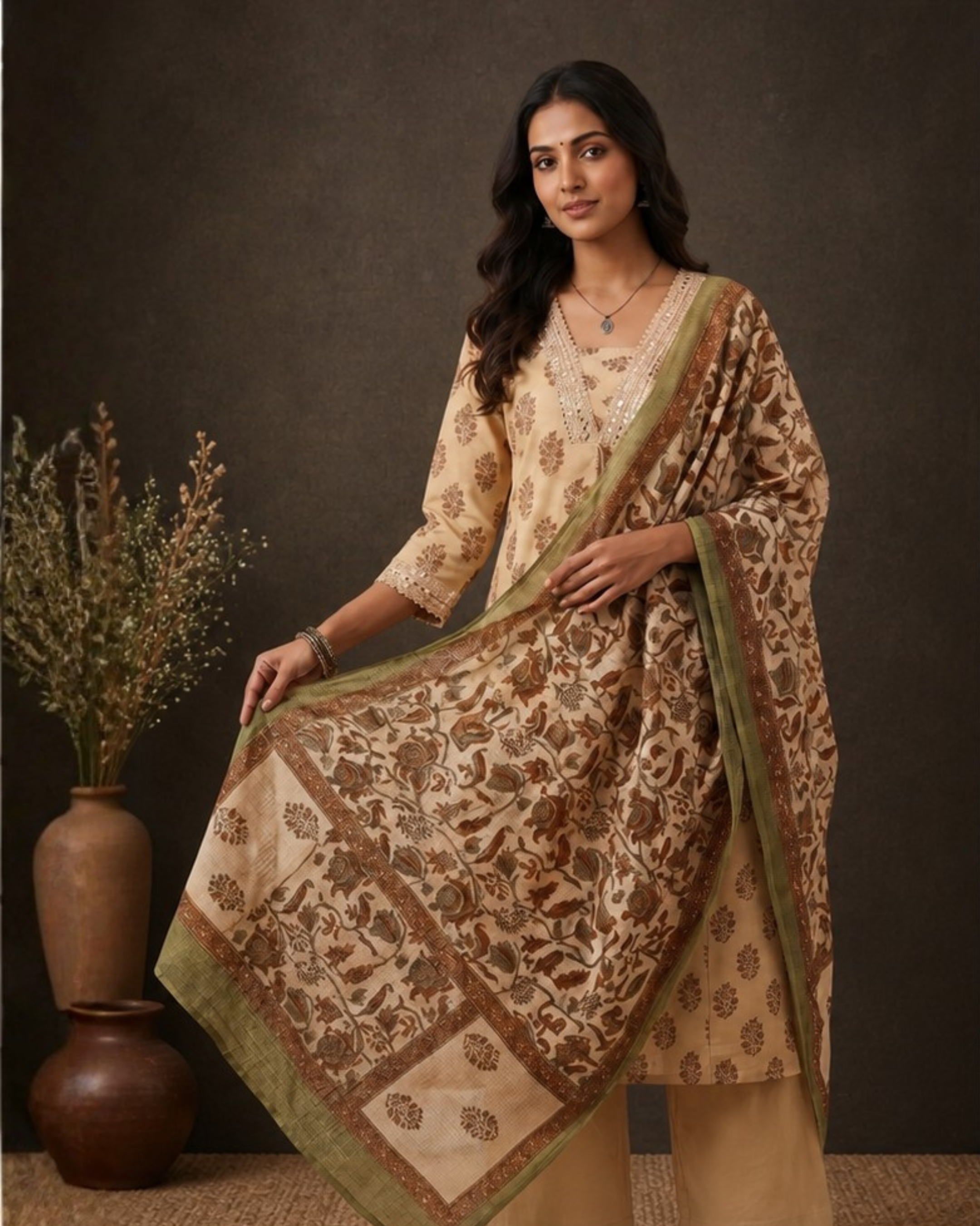 Golden Sand Kalamkari 3-Piece Suit Set