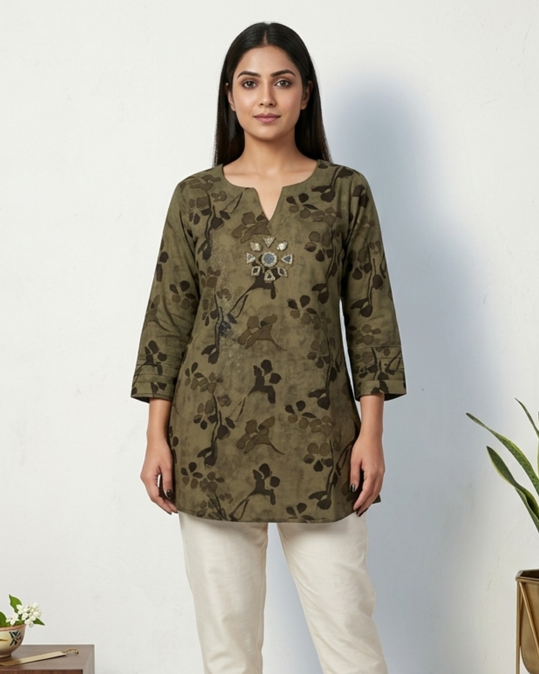 Olive Floral Tunic