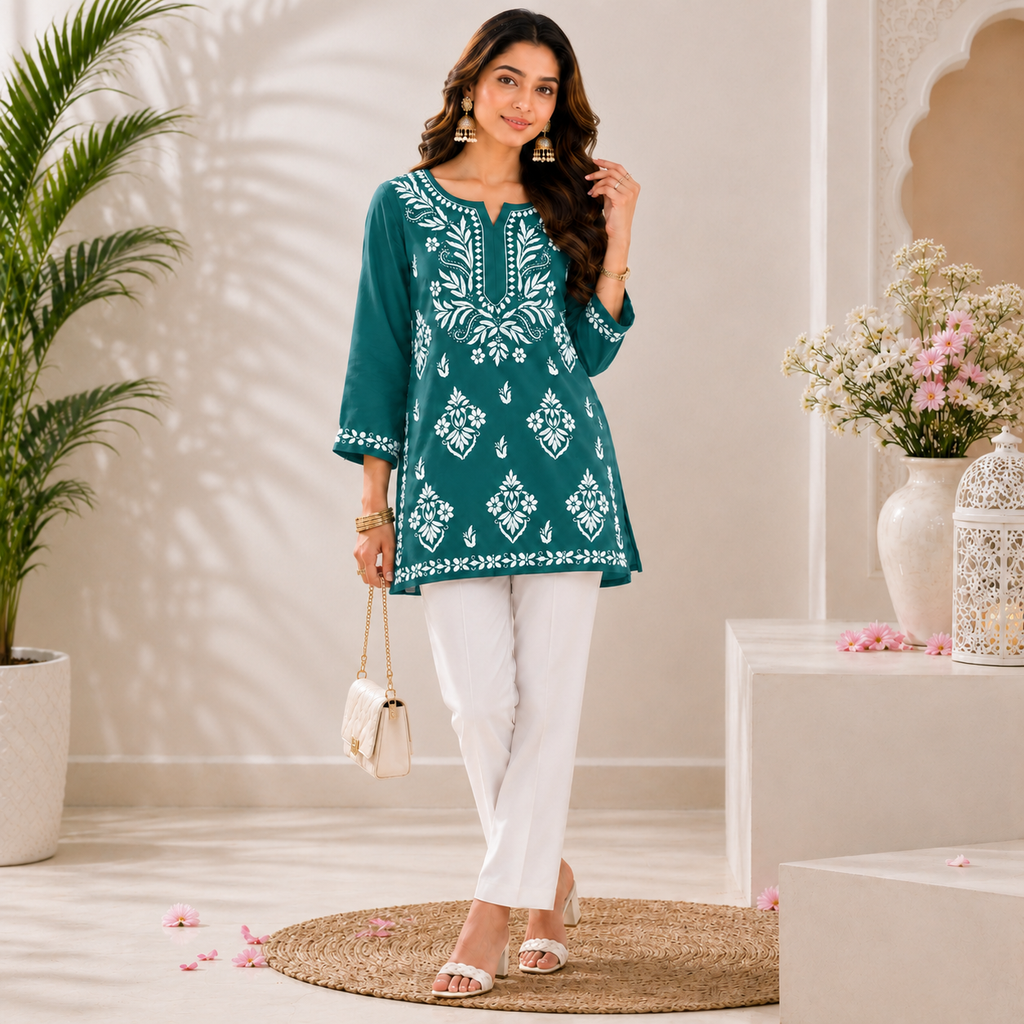 Modal Chikankari Short Kurti