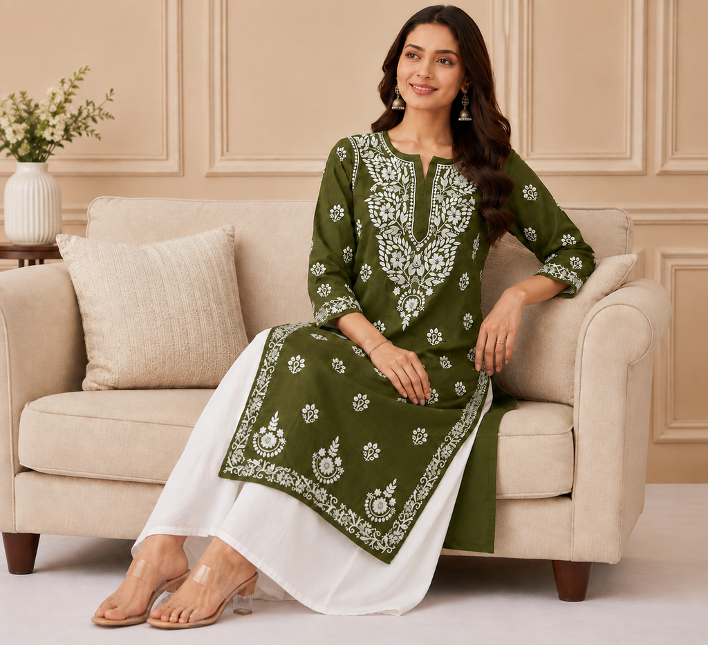 Hand-Embroidered Modal Kurta  Description: