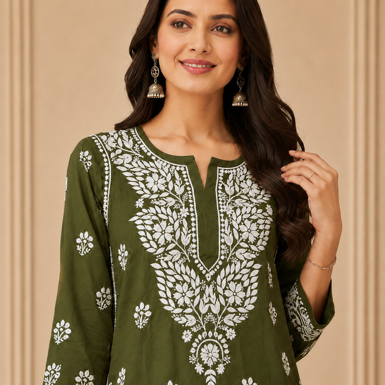Hand-Embroidered Modal Kurta  Description: