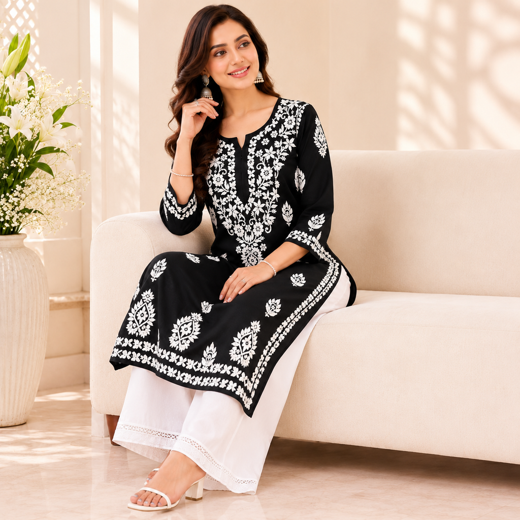 Hand-Embroidered Modal Kurta