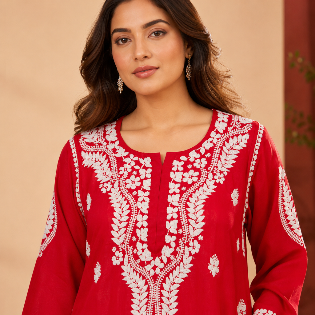Hand-Embroidered Modal Kurta